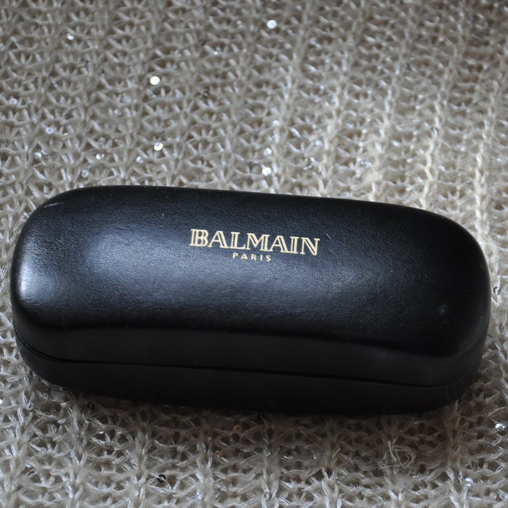 Balmain Paris Black Leather Hard Clamshell Sunglasses Case